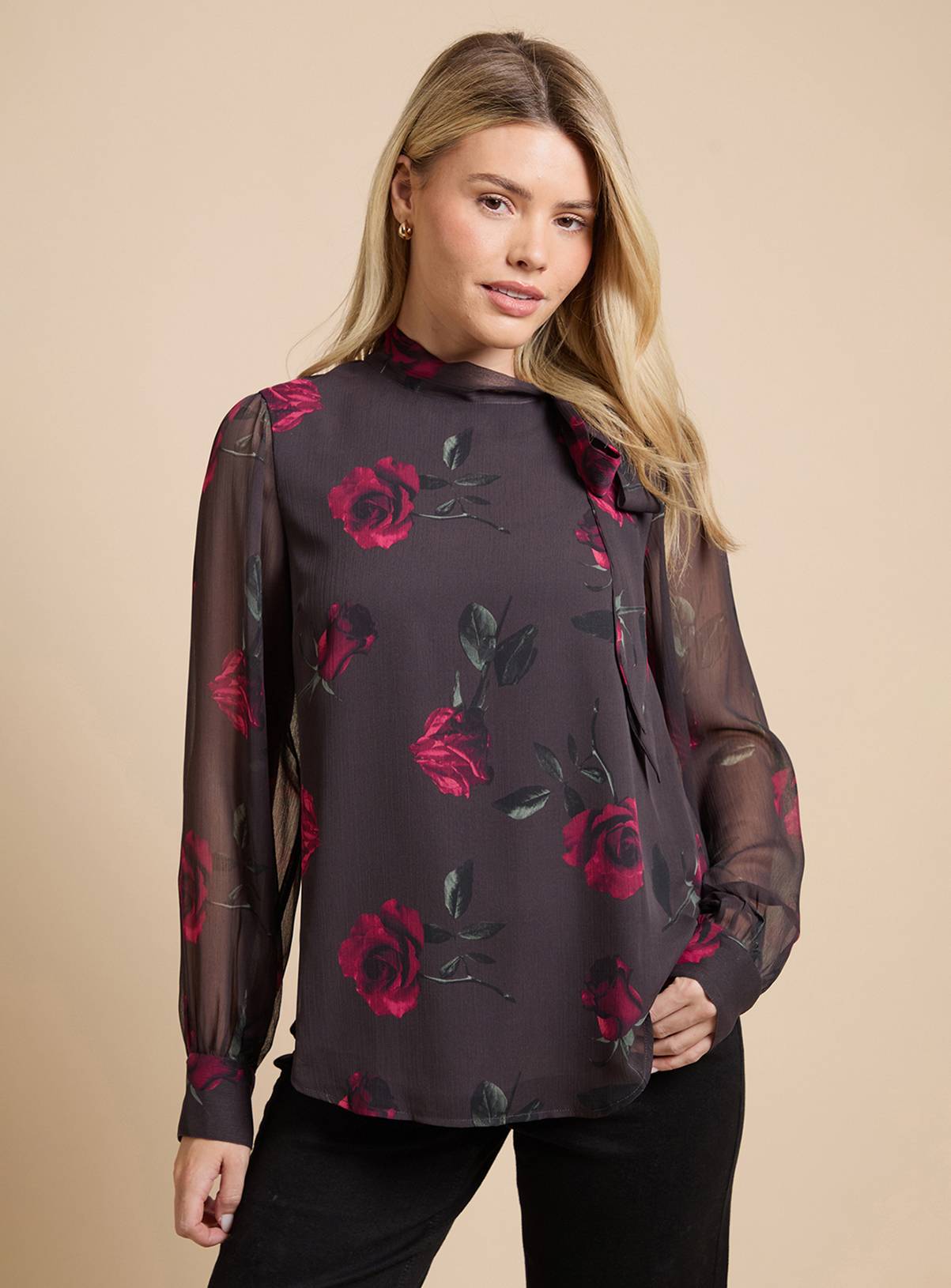 DOROTHY PERKINS Floral Printed Chiffon Pussy Bow Tie Blouse 18 - Image 1